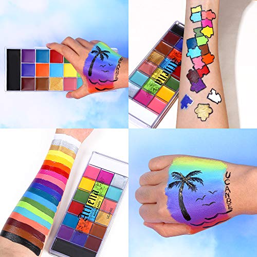 UCANBE Athena Face Body Painting Kit - 20 Color Large Deep Pan Paint, 24 Stencils, 2pcs Brushes, Professional Oil Based SFX Makeup Palette for Art, Theater, Halloween, Parties and Cosplay - Image 4