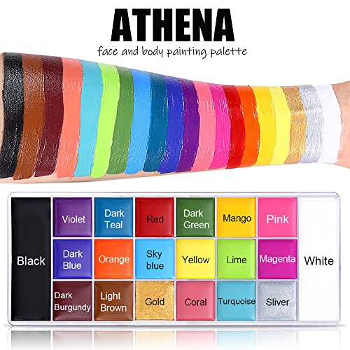 UCANBE Athena Face Body Painting Kit - 20 Color Large Deep Pan Paint, 24 Stencils, 2pcs Brushes, Professional Oil Based SFX Makeup Palette for Art, Theater, Halloween, Parties and Cosplay - Image 5