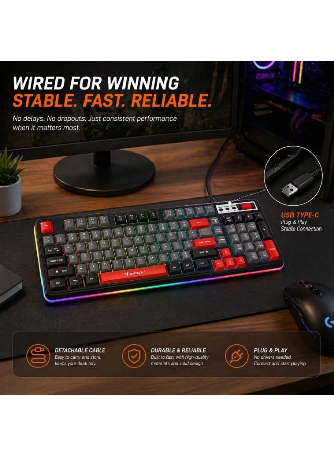 جيرتك لوحة مفاتيح DK-700 RGB متعددة الوسائط، صامتة، سلكية، USB (مفاتيح عربية/إنجليزية) - تأثيرات إضاءة خلفية RGB - مقاومة للماء، 98 مفتاح BPT، للألعاب/الأعمال/الكمبيوتر/ويندوز - Image 5