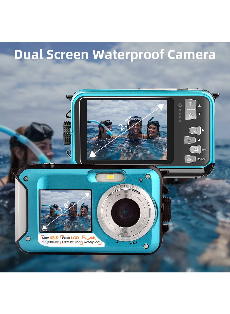 Waterproof Digital Camera 2.7K 48Mp Full HD Video Recorder Selfie Dual Screens Underwater 10FT Compact Camera For Snorkeling - Image 2