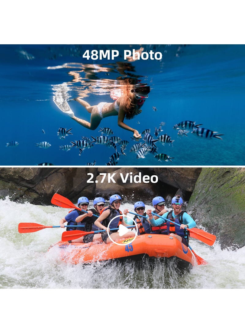 Waterproof Digital Camera 2.7K 48Mp Full HD Video Recorder Selfie Dual Screens Underwater 10FT Compact Camera For Snorkeling - Image 4