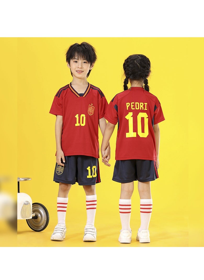 M MIAOYAN - M MIAOYAN 2022 World Cup Spanish Team Pedri No. 10 Home Football Jersey Children's Jersey Set - Image 1