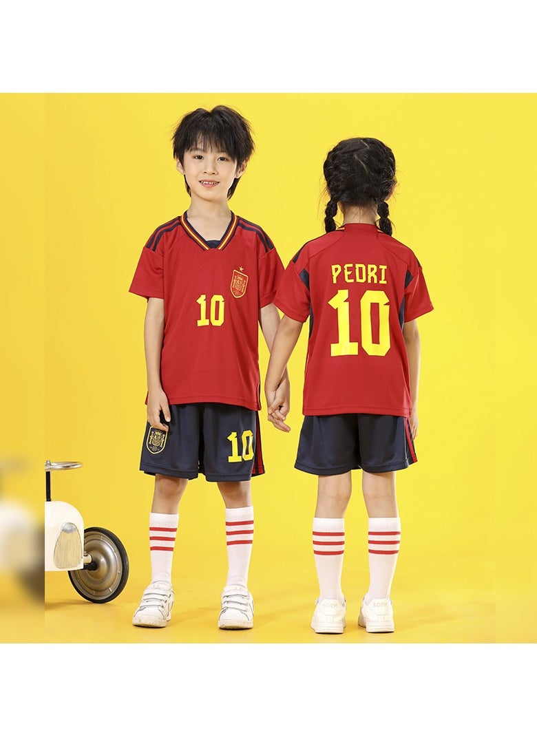 M MIAOYAN - M MIAOYAN 2022 World Cup Spanish Team Pedri No. 10 Home Football Jersey Children's Jersey Set - Image 1