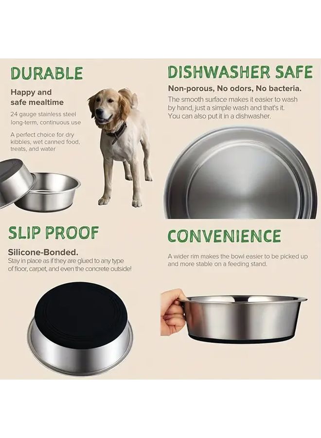 1pc Stainless Steel Non-Slip Pet Bowl For Cats And Dogs Heavy Duty Quiet Feeding Dish With Rubber Base Dishwasher Safe Silvery Black Base 10 24inch - Image 1