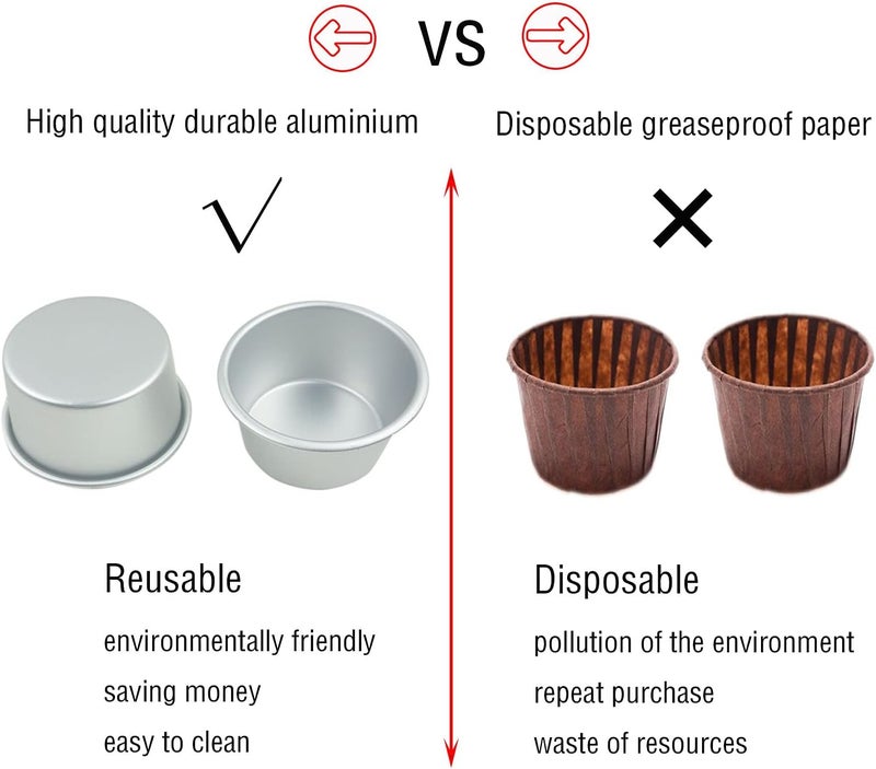 Proshopping 6 عبوات تحتوي على قوالب للبوبوفر (Popover pans)، قالب فردي كبير للمافن، كوب بودينغ من الألمنيوم، قالب لصنع الشوفل بالفراولة، أكواب لتقديم البراونيز - مناسبة للفطائر، الفطائر بالبيض، والكيكات (الحجم: 3.4 بوصة × 2 بوصة). - Image 4