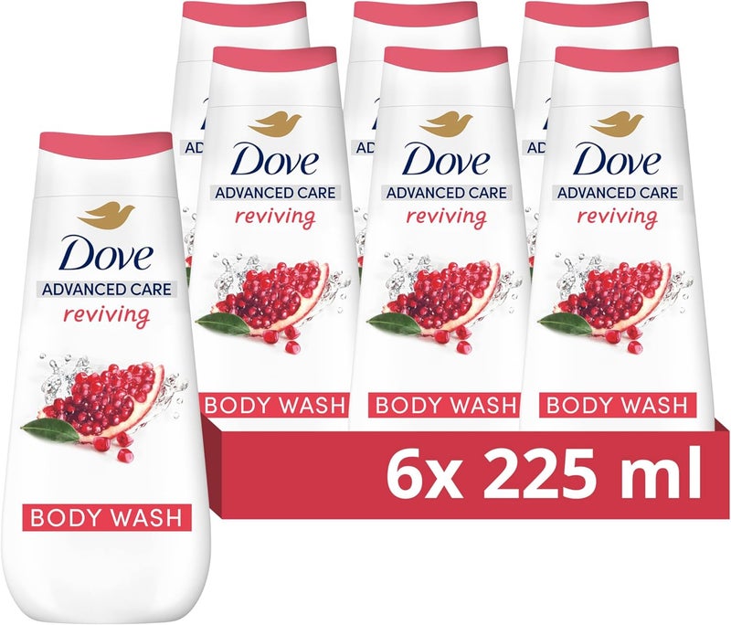 Dove Advanced Care Reviving Body Wash Body Cleanser shower gel with pomegranate hibiscus extracts for instantly lotionsoft skin 6x 225 ml