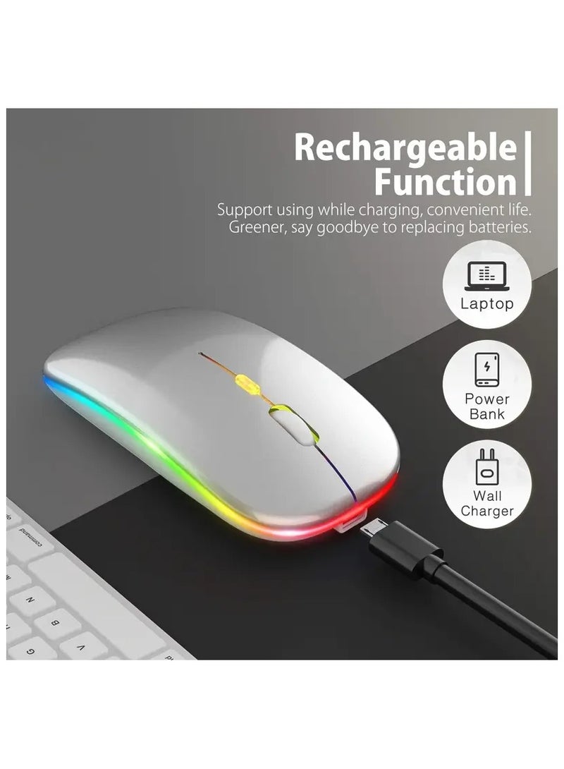 ماوس ألعاب لاسلكي مزدوج الوضع 5.2+2.4 جيجا، ماوس USB قابل لإعادة الشحن، إضاءة خلفية صامتة، مريح، لأجهزة الكمبيوتر المحمول وأجهزة iPad - Image 3