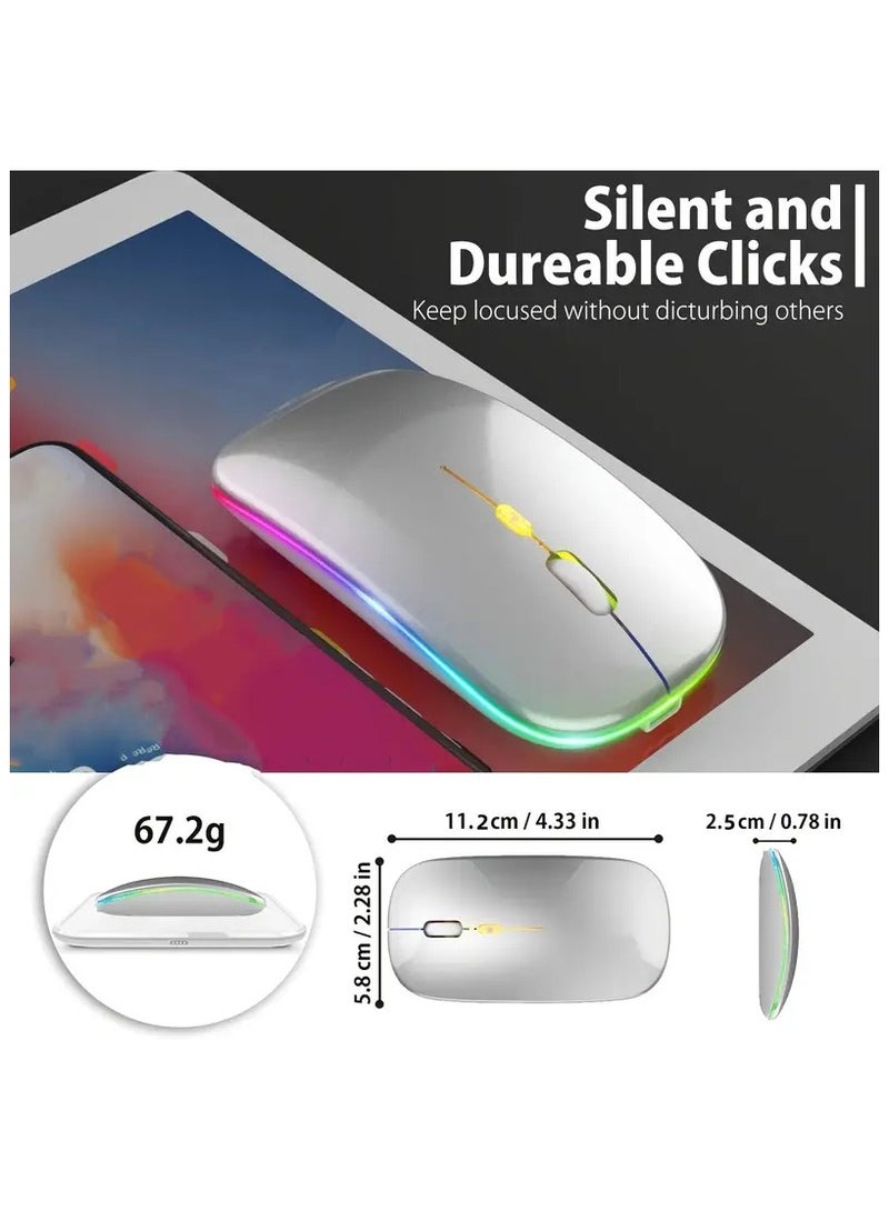 ماوس ألعاب لاسلكي مزدوج الوضع 5.2+2.4 جيجا، ماوس USB قابل لإعادة الشحن، إضاءة خلفية صامتة، مريح، لأجهزة الكمبيوتر المحمول وأجهزة iPad - Image 2