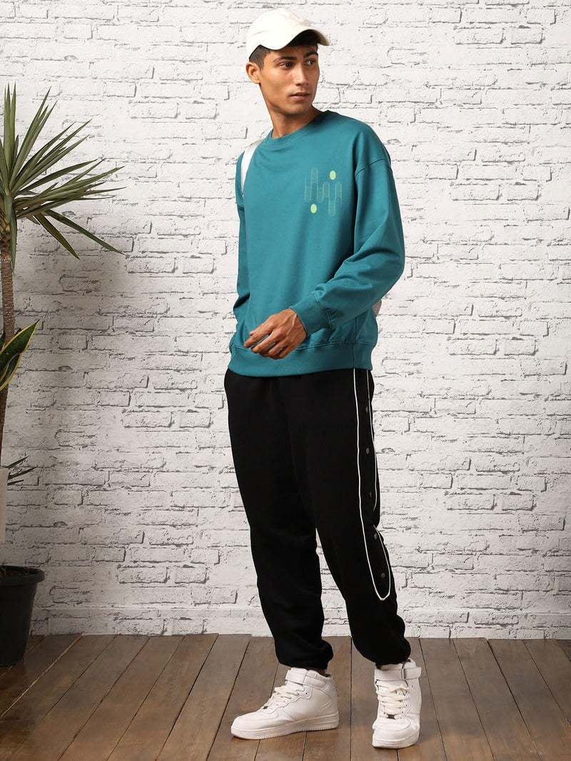 NOBERO Men's Polycotton Crew Neck Regular Fit Sweatshirt (1M-TWRS-C0757-CO_Verdigris Blue1) (X_Large) - Image 2