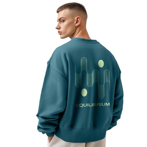 NOBERO Men's Polycotton Crew Neck Regular Fit Sweatshirt (1M-TWRS-C0757-CO_Verdigris Blue1) (X_Large) - Image 1