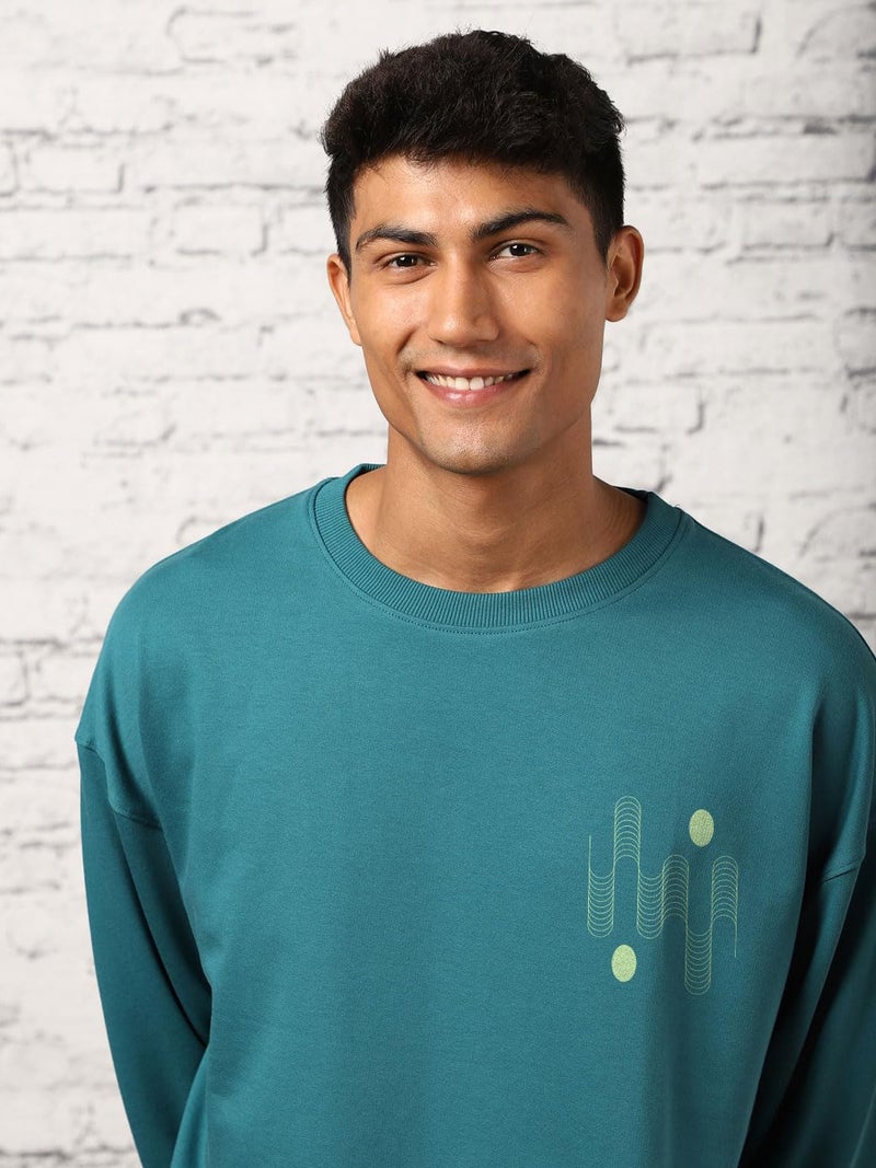 NOBERO Men's Polycotton Crew Neck Regular Fit Sweatshirt (1M-TWRS-C0757-CO_Verdigris Blue1) (X_Large) - Image 5