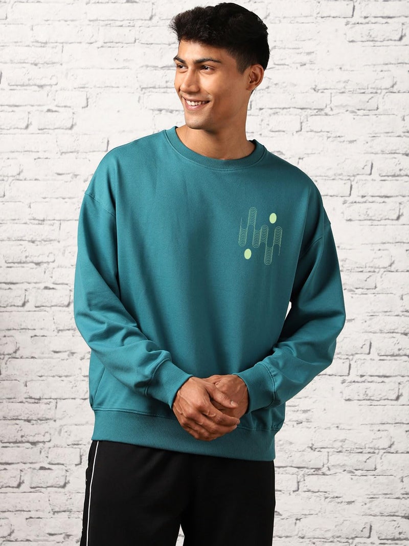 NOBERO Men's Polycotton Crew Neck Regular Fit Sweatshirt (1M-TWRS-C0757-CO_Verdigris Blue1) (X_Large) - Image 4