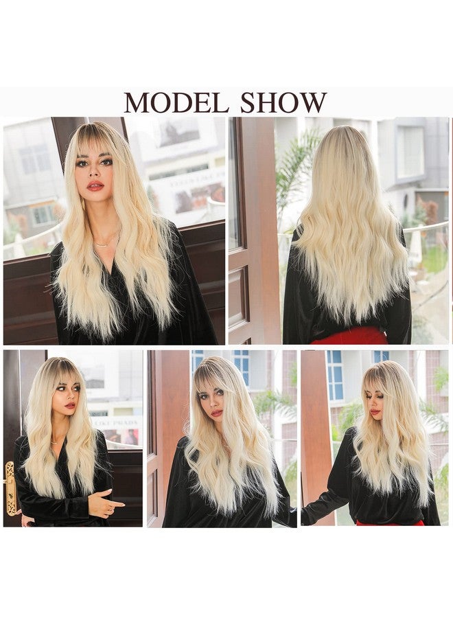 اسمي شعر مستعار أشقر طويل 26 بوصة مع الانفجارات شعر صناعي طبيعي أومبير شعر مستعار أشقر مموج مع جذور داكنة للنساء ملابس تنكرية للحفلات اليومية - Image 5
