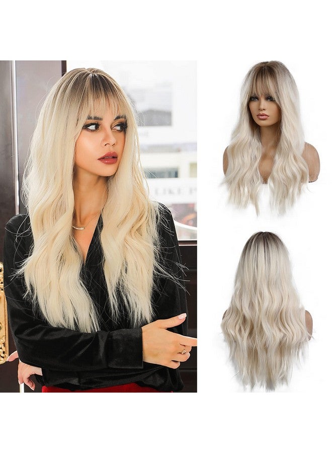 اسمي شعر مستعار أشقر طويل 26 بوصة مع الانفجارات شعر صناعي طبيعي أومبير شعر مستعار أشقر مموج مع جذور داكنة للنساء ملابس تنكرية للحفلات اليومية - Image 1