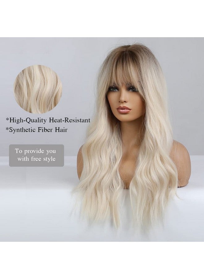 اسمي شعر مستعار أشقر طويل 26 بوصة مع الانفجارات شعر صناعي طبيعي أومبير شعر مستعار أشقر مموج مع جذور داكنة للنساء ملابس تنكرية للحفلات اليومية - Image 3