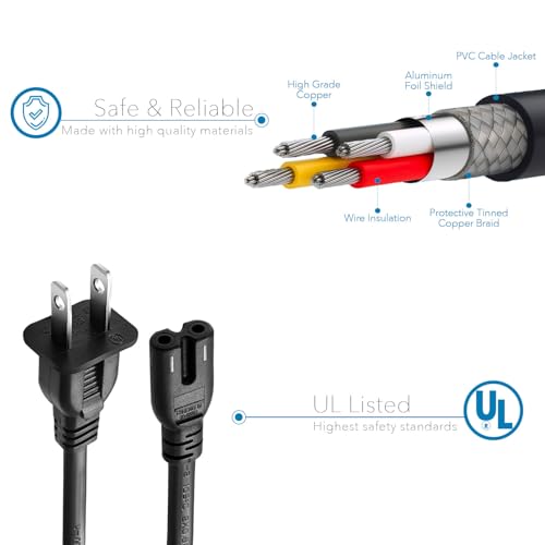 Chanzon 6ft(1.8m) Power Cord for PS5 PS4 PS3 Xbox One S & X Power Cord Hp Officejet Envy Canon Printer Series X/S Consoles 2 Prong 1-15P IEC320 C7 Plug 7A 125V Universal Figure 8 Cable (UL Listed) - Image 4