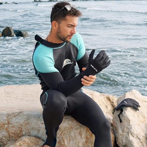 XUKER Water Gloves, 5mm Neoprene Five Finger Warm Wetsuit Winter Gloves for Scuba Diving Snorkeling Paddling Surfing Kayaking Canoeing Spearfishing Skiing (5mm Black Kevlar, XL) - Image 2