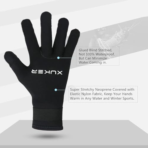 XUKER Water Gloves, 5mm Neoprene Five Finger Warm Wetsuit Winter Gloves for Scuba Diving Snorkeling Paddling Surfing Kayaking Canoeing Spearfishing Skiing (5mm Black Kevlar, XL) - Image 5