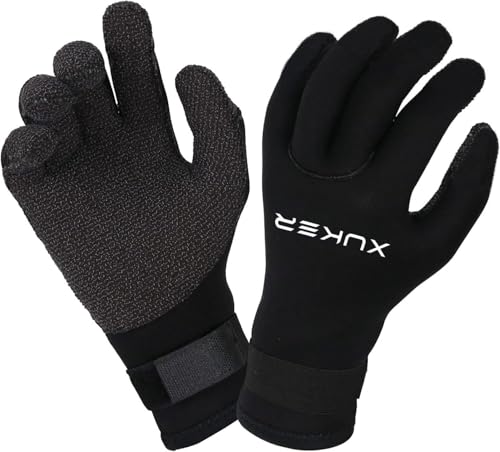 XUKER Water Gloves, 5mm Neoprene Five Finger Warm Wetsuit Winter Gloves for Scuba Diving Snorkeling Paddling Surfing Kayaking Canoeing Spearfishing Skiing (5mm Black Kevlar, XL) - Image 3