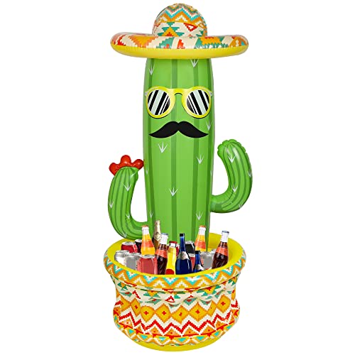 Triumpeek 55 Inflatable Cactus Cooler Fiesta Cactus Ice Bucket Wearing Sombrero for Summer Swimming Pool Hawaiian Themed Party Supplies Cinco de Mayo Party Cooler Decor - Image 1