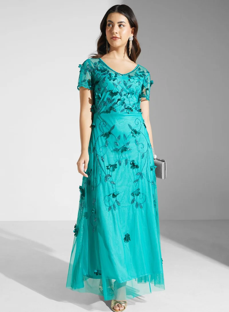 Namshi x Floral Appliqued Dress