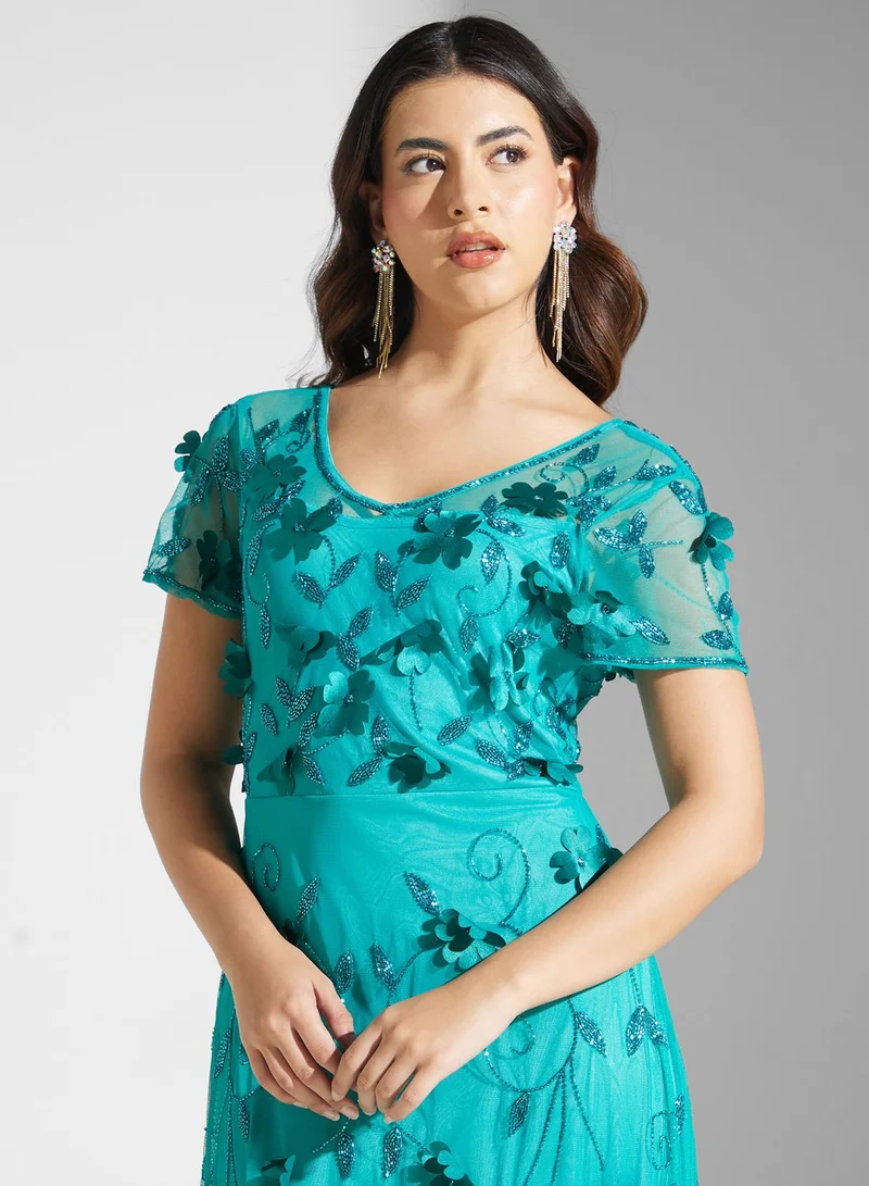 Namshi x Floral Appliqued Dress