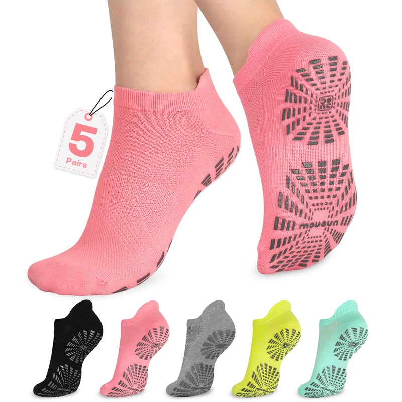 unenow 5 Pairs Pilates Socks for Women Non Slip Socks with Grips for Yoga Hospital Barre Barefoot - Image 1