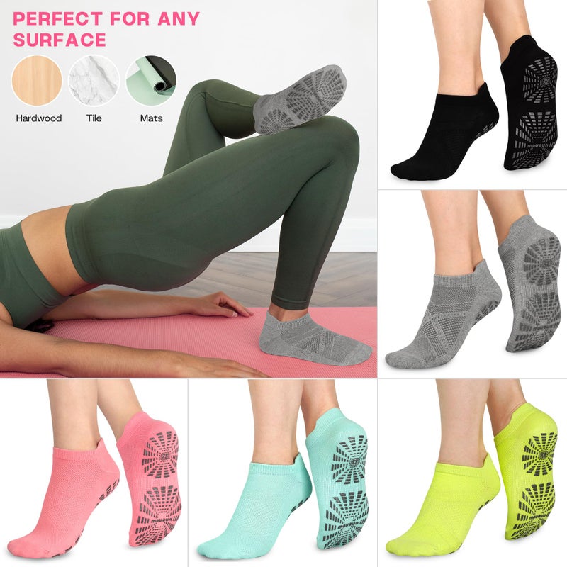 unenow 5 Pairs Pilates Socks for Women Non Slip Socks with Grips for Yoga Hospital Barre Barefoot - Image 2