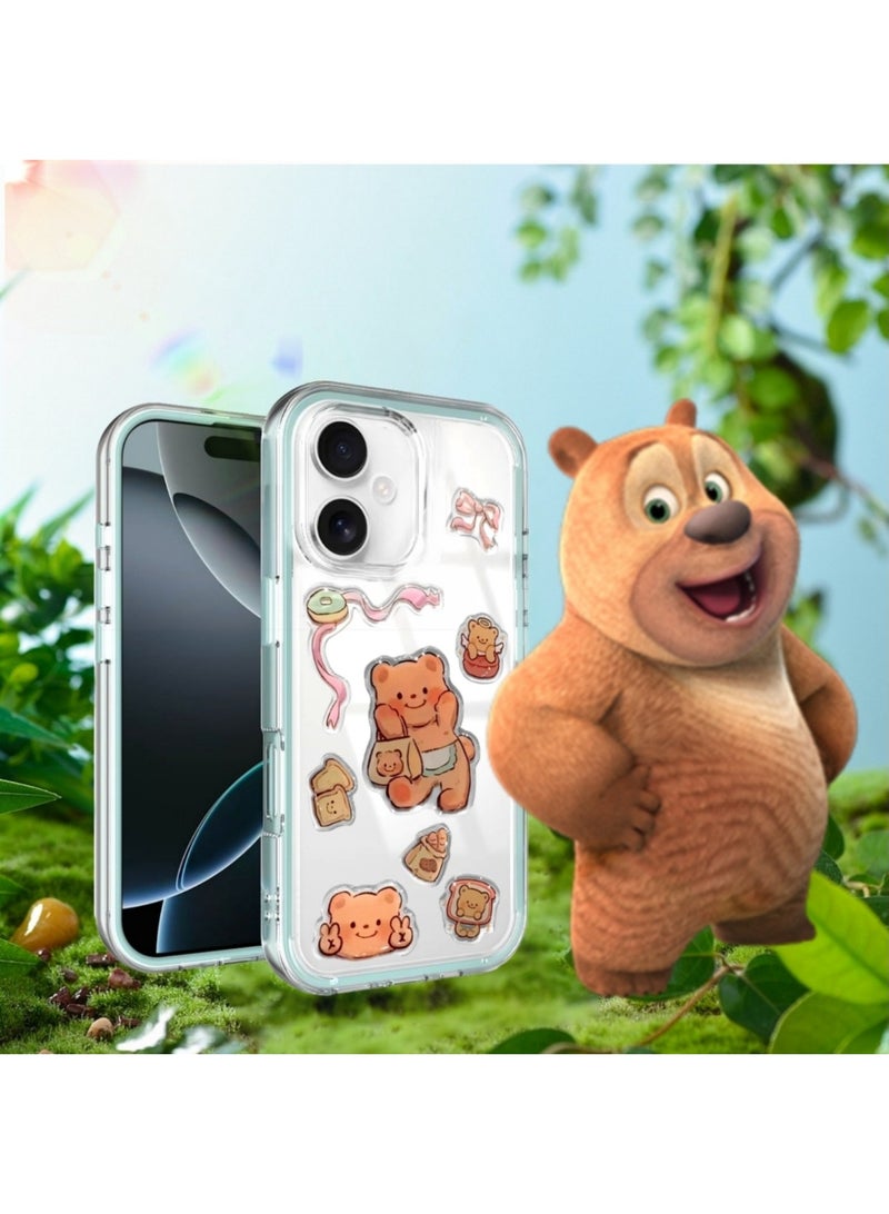 Clear Case for iPhone 16 – Shockproof Soft TPU Bumper Frame with Flexible Transparent Back, Crystle Pastel, Customizable with Kawaii Butter Bear Epoxy Resin Stickers (Lime Blue & Butter Bear Epoxy Resin Stickers) - Image 2
