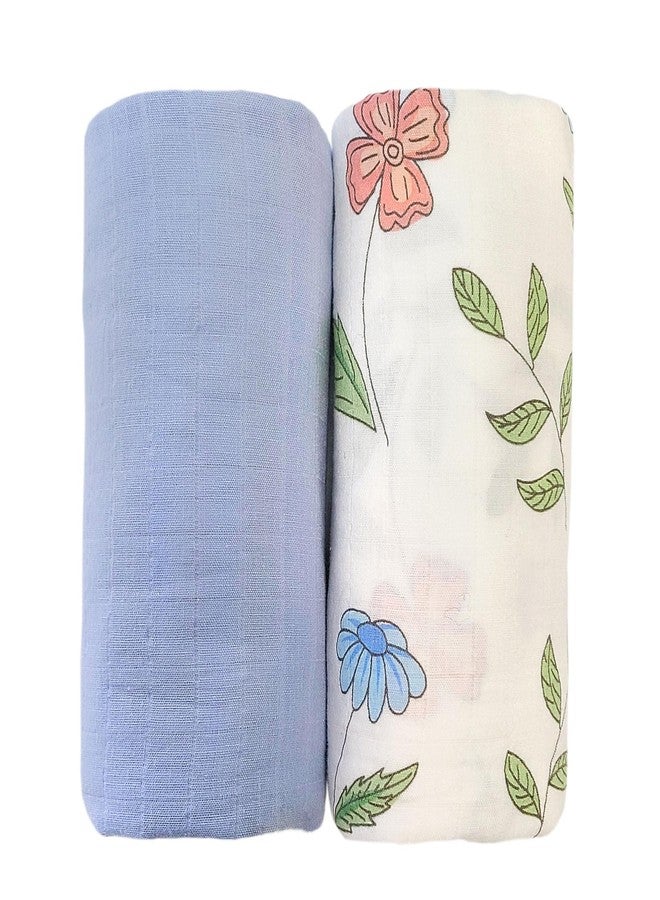 moonybaby 100% Organic Swaddle Helps to Reduce The Moro Reflex, Certified by Oeko-TEX Standard 100, 47 x 47 inches, 2 Pack, Color: Blue & Flower - Image 1