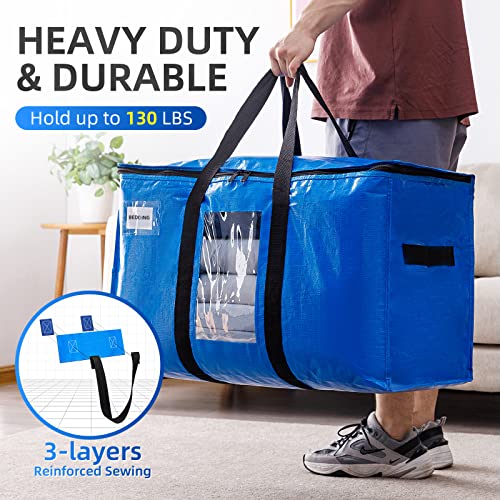 TAILI Extra Large Moving Bags, 6 Pack Blue Heavy Duty Totes For Storage with Visible Window, Wrap Around Handles, Storage Bags for Space Saving, Alternative to Moving Boxes - Image 2
