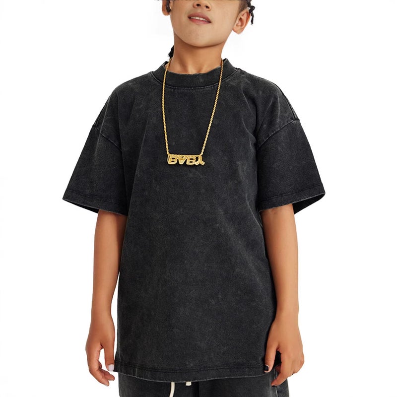 Washed Distressed Short Sleeve T-Shirt for Boys - 230G Cotton - Image 1