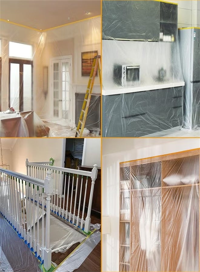 PINKSAMA Pre-Taped Masking Film, Plastic Dust Proof Paint Protective Film,Waterproof Transparent Masking Film and Tape, Paint Masking Film for Furniture Wall Car Carpet - Image 4
