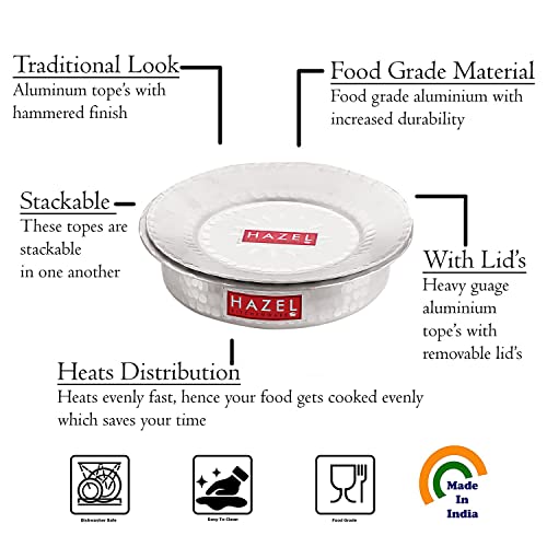 HAZEL Aluminium Langdi Patila Pot with Lid | Hammered Finish Round Bottom Bhagona Dekchi Tope for Boiling & Cooking, 2700 ML - Image 3