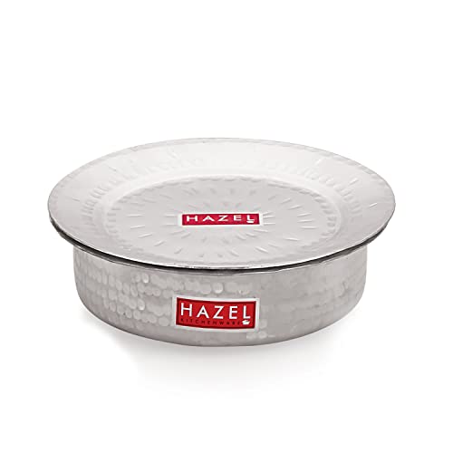 HAZEL Aluminium Langdi Patila Pot with Lid | Hammered Finish Round Bottom Bhagona Dekchi Tope for Boiling & Cooking, 2700 ML - Image 1