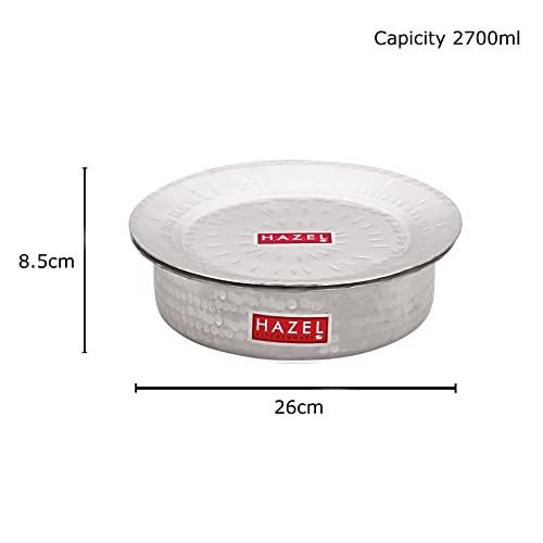 HAZEL Aluminium Langdi Patila Pot with Lid | Hammered Finish Round Bottom Bhagona Dekchi Tope for Boiling & Cooking, 2700 ML - Image 4