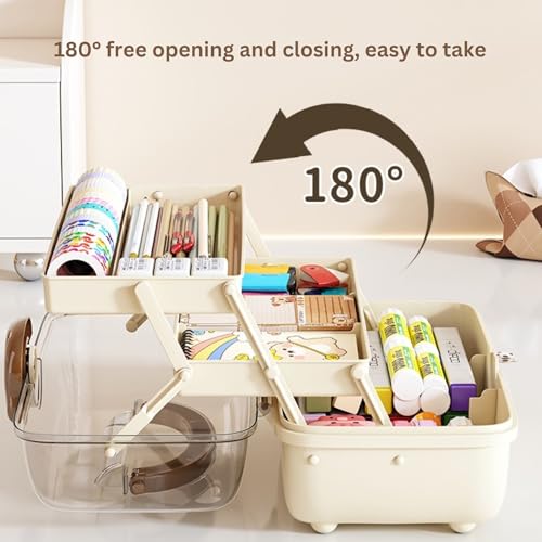 HoopVool Plastic Hair Accessories Organizer Box, Hair Ribbon Storage Box Ribbon Box Multi-Purpose 3 Layer Organizer with Handles for Nail Hair Accessories Sewing Supplies Makeup Art Supplies (BROWN) - Image 4