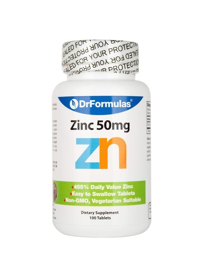 DrFormulas مكمل الزنك لعلاج حب الشباب 50 ملغ مع زنك أكسيد سترات مخلب، 100 يوم إمداد (أقراص وليس مصاصات، غلوكونات، أو بيكولينات) - Image 1