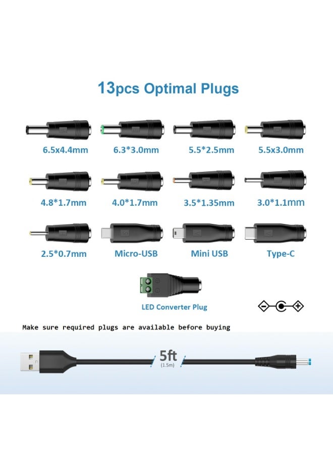 كابل طاقة DC عالمي 5 فولت، من USB إلى شحن DC مع 13 قابس محول لكاميرا الويب، الراوتر، المسجل، سماعة بلوتوث، الماسح الضوئي، DVR، صندوق القرص الصلب، USB-HUB وغيرها - Image 4