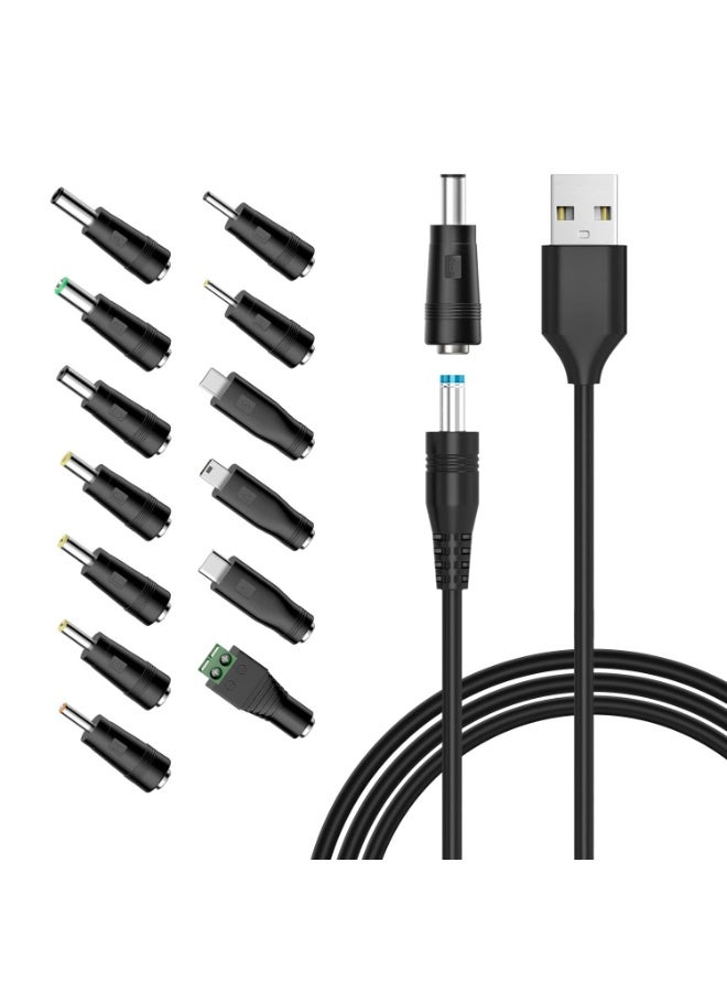 كابل طاقة DC عالمي 5 فولت، من USB إلى شحن DC مع 13 قابس محول لكاميرا الويب، الراوتر، المسجل، سماعة بلوتوث، الماسح الضوئي، DVR، صندوق القرص الصلب، USB-HUB وغيرها - Image 1