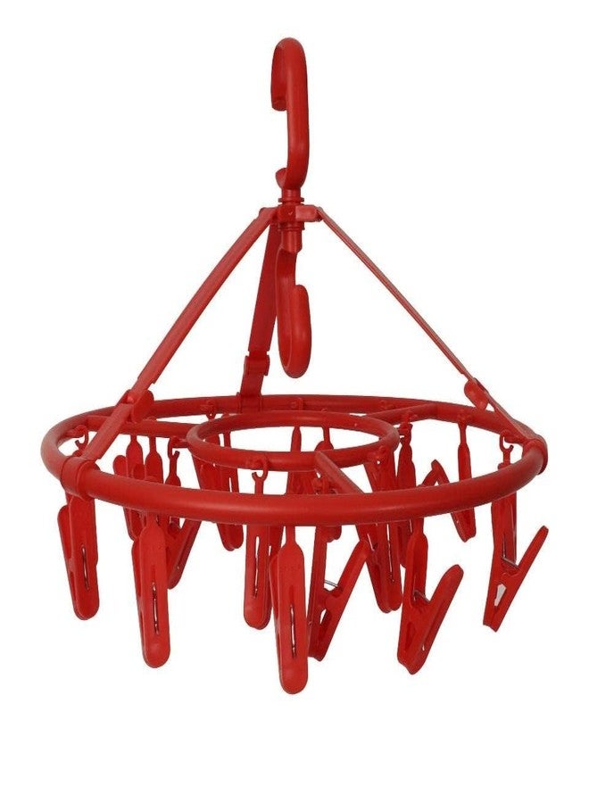 ProKart Premium Baby Clothes Hanger with Clips Hanger for Clothes Drying Clip 360 Degree Portable & Rotatable Clips Drying Clothes Ceiling Stand Hanger Round (Hanger with 16 Clips, Red) - Image 2