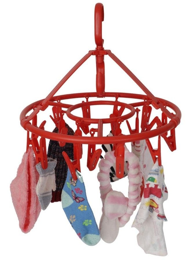 ProKart Premium Baby Clothes Hanger with Clips Hanger for Clothes Drying Clip 360 Degree Portable & Rotatable Clips Drying Clothes Ceiling Stand Hanger Round (Hanger with 16 Clips, Red) - Image 3