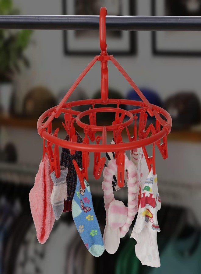 ProKart Premium Baby Clothes Hanger with Clips Hanger for Clothes Drying Clip 360 Degree Portable & Rotatable Clips Drying Clothes Ceiling Stand Hanger Round (Hanger with 16 Clips, Red) - Image 1