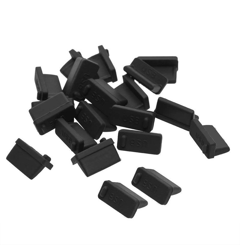 Shapenty Black Soft Silicone USB Port Cover Anti Dust Plugs Stopper Protector Dustproof Cap for Female End, 20PCS - Image 1