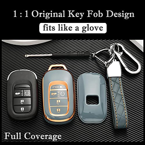 Cacacar for Honda Key Fob Cover with Keychain, Premium Soft TPU Full Protection Key Fob Case for Honda Accord Civic Smart Remote Key Protector (Size D-Gray) - Image 5