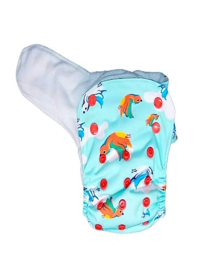 Kindermum Nano AIO Cloth Diaper | One Size Reusable Diaper for Babies (5-17 Kgs, 3 Months-4 Years) | With 100% Organic Cotton Inserts | Adjustable, Washable - Birdie Print - Image 2