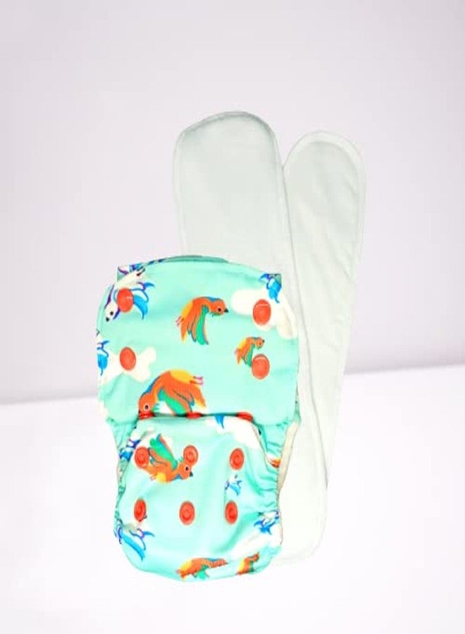 Kindermum Nano AIO Cloth Diaper | One Size Reusable Diaper for Babies (5-17 Kgs, 3 Months-4 Years) | With 100% Organic Cotton Inserts | Adjustable, Washable - Birdie Print - Image 1