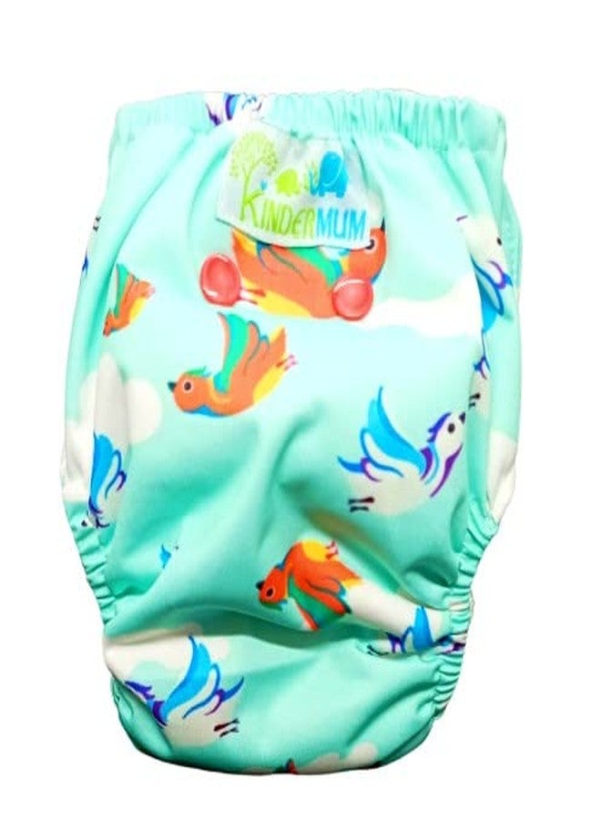 Kindermum Nano AIO Cloth Diaper | One Size Reusable Diaper for Babies (5-17 Kgs, 3 Months-4 Years) | With 100% Organic Cotton Inserts | Adjustable, Washable - Birdie Print - Image 3