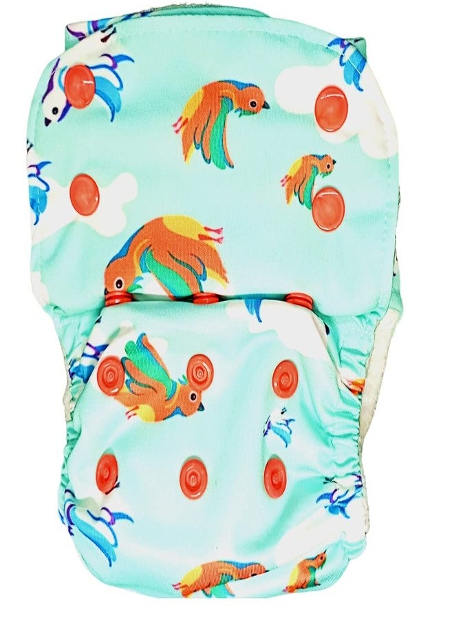Kindermum Nano AIO Cloth Diaper | One Size Reusable Diaper for Babies (5-17 Kgs, 3 Months-4 Years) | With 100% Organic Cotton Inserts | Adjustable, Washable - Birdie Print - Image 4