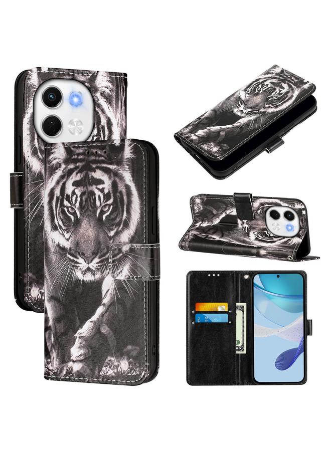For Tecno Spark 30 5G / Pova 6 Neo 5G Colored Drawing Pattern Plain Weave Leather Phone Case(Black And White Tiger)